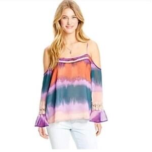 Jessica Simpson Crochet Cold Shoulder Dye Blouse
